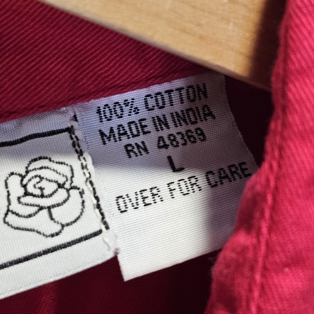 Adobe Rose Vintage 100% Cotton Red Tassled Button Front Top - Picture 8 of 11